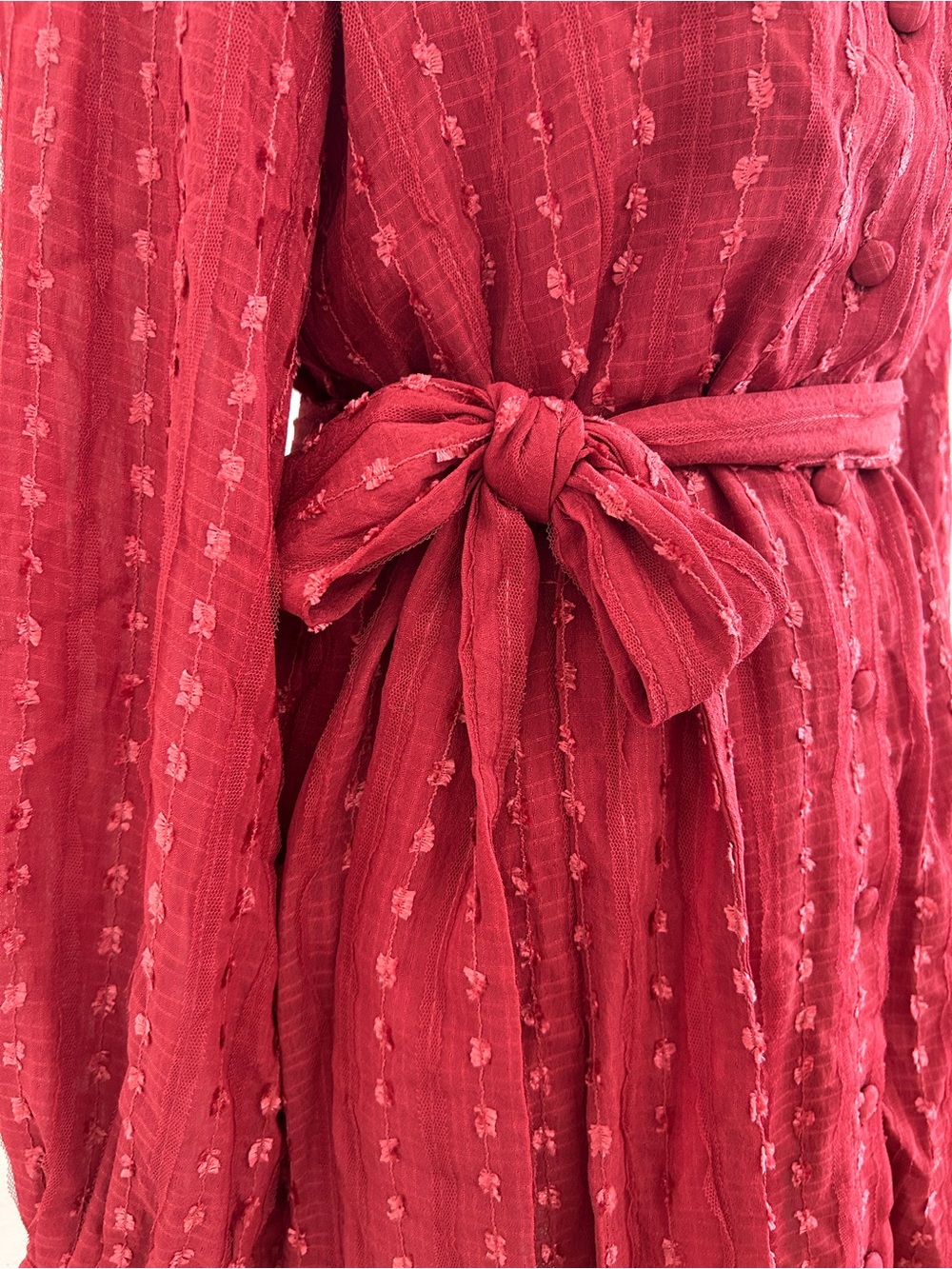 NEW SKYLAR ROSE Size S Cardinals Red Long Sleeve Button Down Short Dress BELTED - Picture 3 of 10